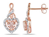 1.15 Carat (ctw) Morganite & Diamond Heart Dangle Earrings in 10K Rose Gold